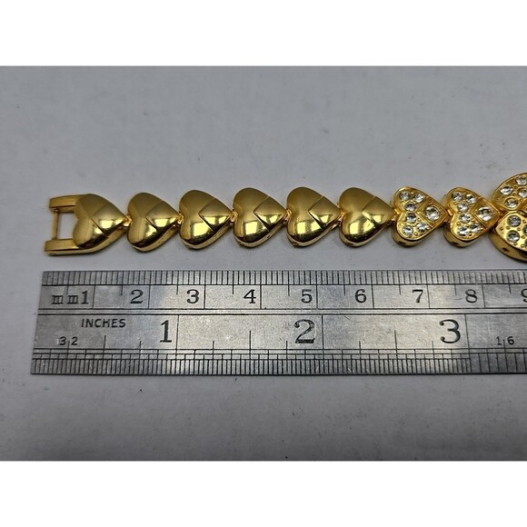 Diplomat Japan Quartz Heart Link Rhinestone Gold Tone Bracelet Watch New Battery - Picture 10 of 12